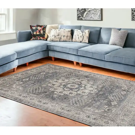 Gray and Ivory Medallion Power Loom Area Rug Photo 4