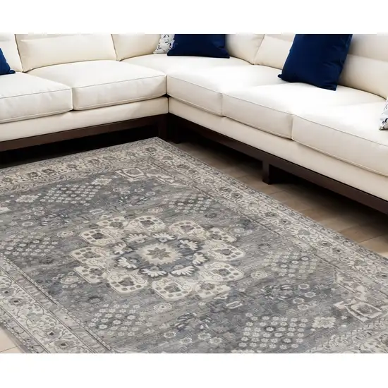 Gray and Ivory Medallion Power Loom Area Rug Photo 1