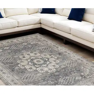 Photo of Gray and Ivory Medallion Power Loom Area Rug