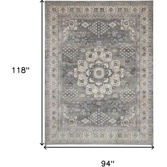 Gray and Ivory Medallion Power Loom Area Rug Photo 3