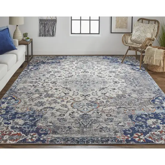 Gray and Ivory Medallion Power Loom Distressed Area Rug Photo 6