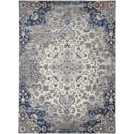 Gray and Ivory Medallion Power Loom Distressed Area Rug Photo 2