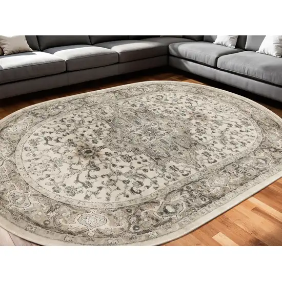 Gray and Ivory Medallion Power Loom Distressed Area Rug Photo 1