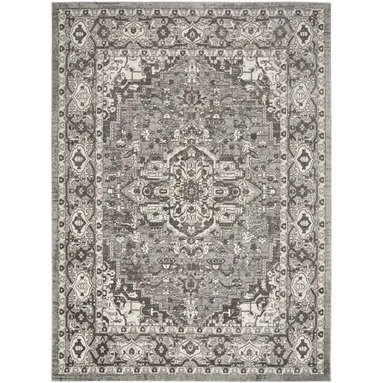 Gray and Ivory Medallion Power Loom Distressed Area Rug Photo 2