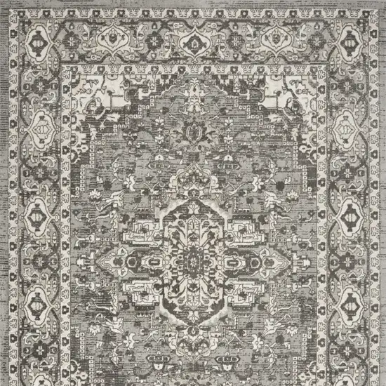 Gray and Ivory Medallion Power Loom Distressed Area Rug Photo 8