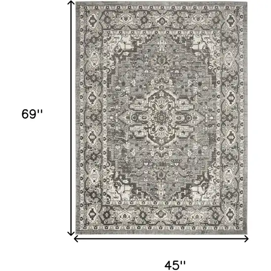 Gray and Ivory Medallion Power Loom Distressed Area Rug Photo 3