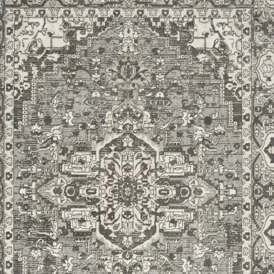 Gray and Ivory Medallion Power Loom Distressed Area Rug Photo 7