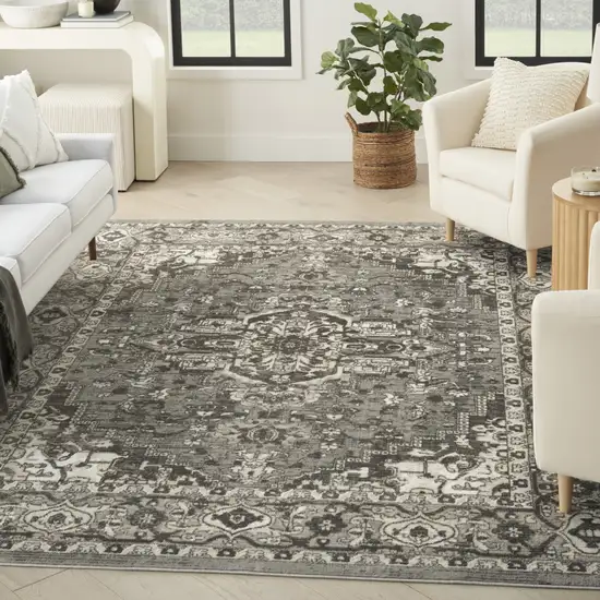 Gray and Ivory Medallion Power Loom Distressed Area Rug Photo 8