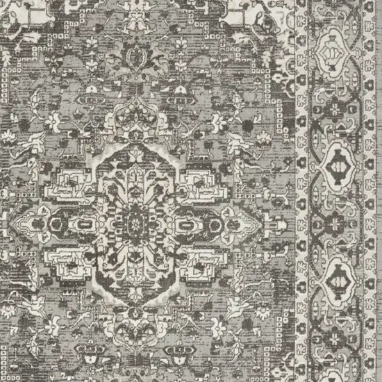 Gray and Ivory Medallion Power Loom Distressed Area Rug Photo 5