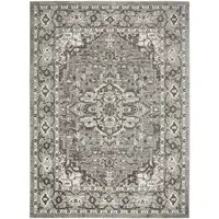 Photo of Gray and Ivory Medallion Power Loom Distressed Area Rug