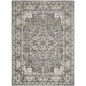 Photo of Gray and Ivory Medallion Power Loom Distressed Area Rug