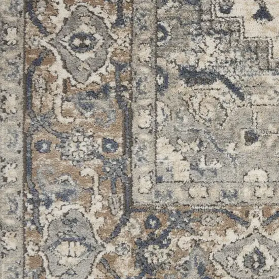 Gray and Ivory Medallion Power Loom Distressed Runner Rug Photo 4