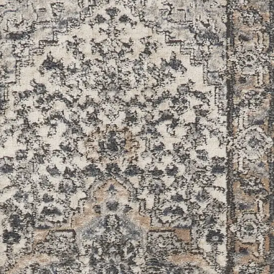 Gray and Ivory Medallion Power Loom Distressed Runner Rug Photo 9