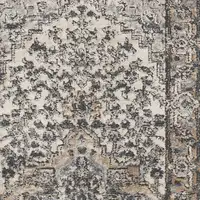 Photo of Gray and Ivory Medallion Power Loom Distressed Runner Rug