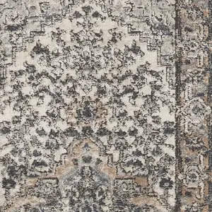 Photo of Gray and Ivory Medallion Power Loom Distressed Runner Rug