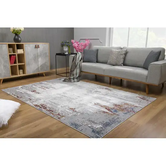 Gray and Ivory Modern Abstract Area Rug Photo 11