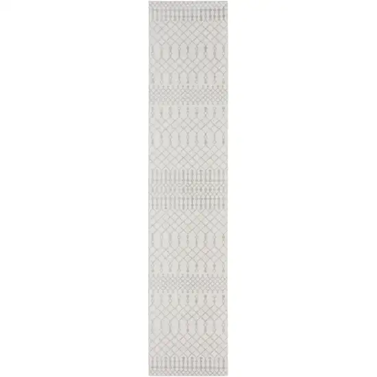 Gray and Ivory Moroccan Power Loom Washable Runner Rug Photo 4