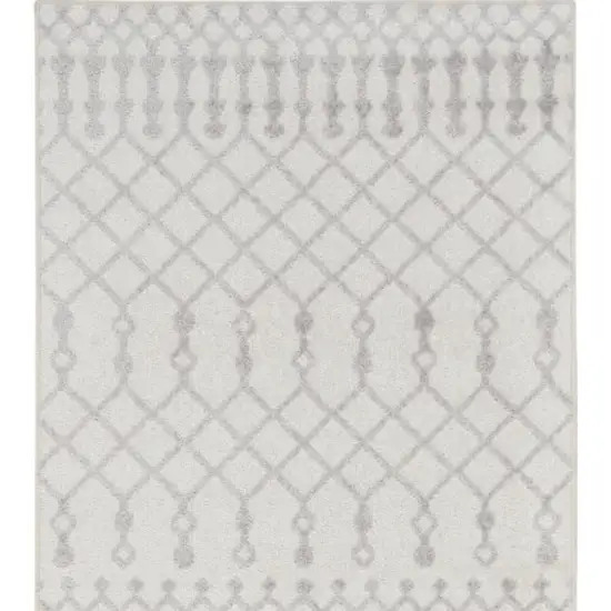 Gray and Ivory Moroccan Power Loom Washable Runner Rug Photo 2