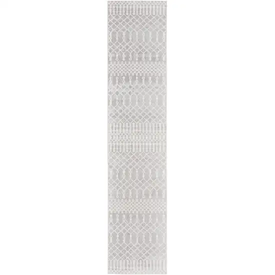 Gray and Ivory Moroccan Power Loom Washable Runner Rug Photo 6