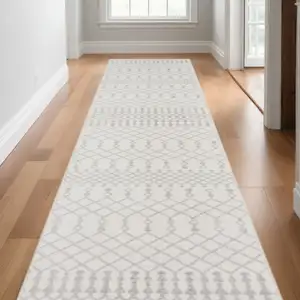 Photo of Gray and Ivory Moroccan Power Loom Washable Runner Rug