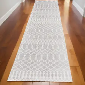 Photo of Gray and Ivory Moroccan Power Loom Washable Runner Rug