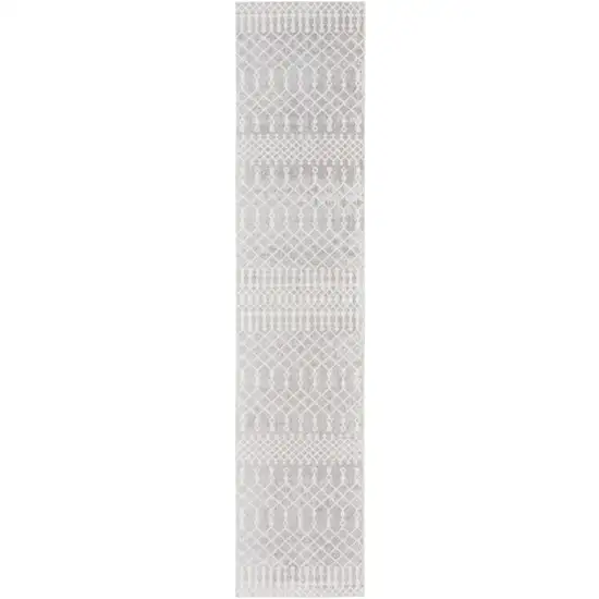 Gray and Ivory Moroccan Power Loom Washable Runner Rug Photo 2