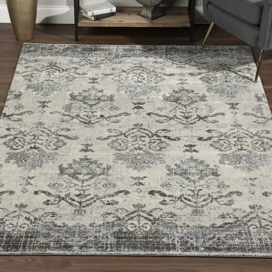 Gray and Ivory Oriental Area Rug Photo 3