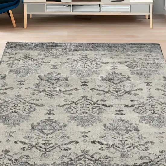 Gray and Ivory Oriental Area Rug Photo 1