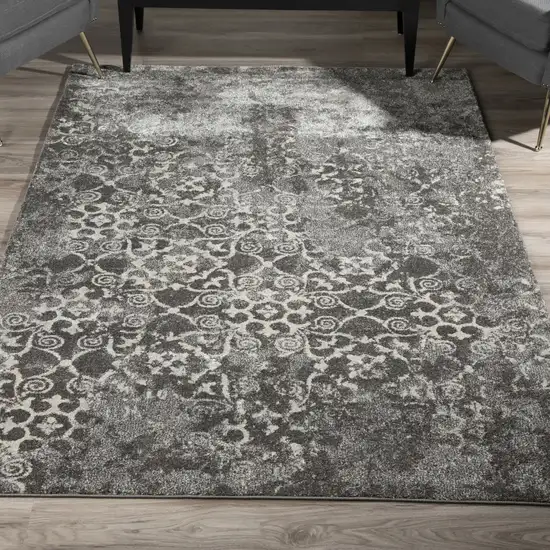 Gray and Ivory Oriental Distressed Area Rug Photo 3