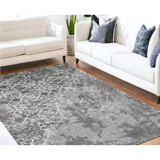 Gray and Ivory Oriental Distressed Area Rug Photo 1