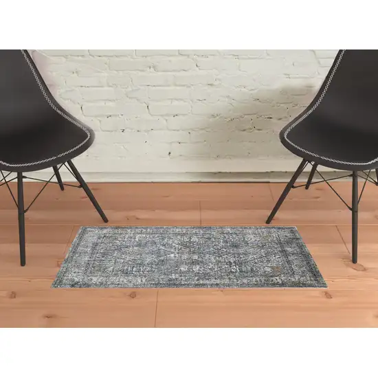 Gray and Ivory Oriental Power Loom Area Rug Photo 2