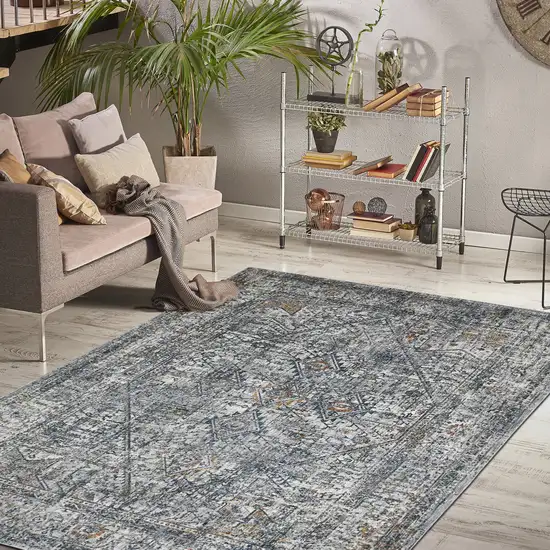 Gray and Ivory Oriental Power Loom Area Rug Photo 6