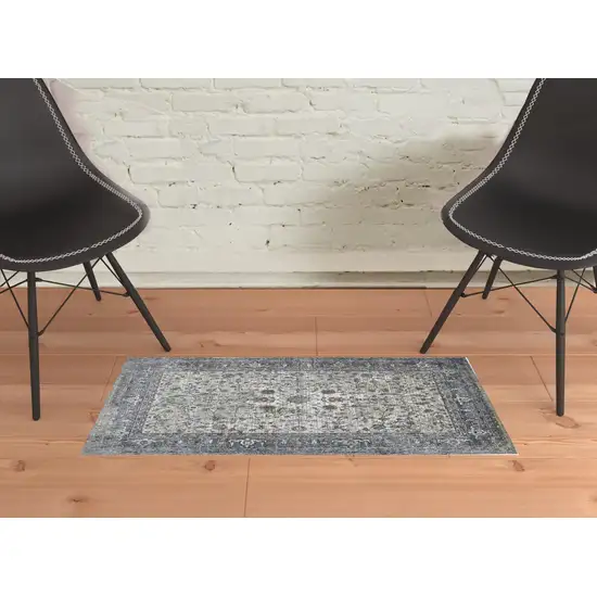 Gray and Ivory Oriental Power Loom Area Rug Photo 2