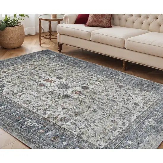 Ivory Blue and Gray Oriental Power Loom Area Rug Photo 1