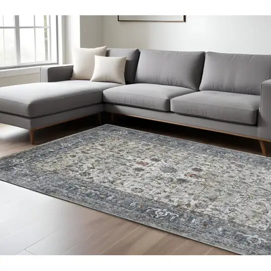 Ivory Blue and Gray Oriental Power Loom Area Rug Photo 1