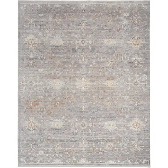 Gray and Ivory Oriental Power Loom Distressed Area Rug With Fringe Photo 1