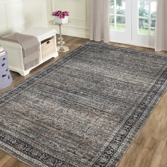 Gray and Ivory Oriental Power Loom Distressed Washable Area Rug Photo 9