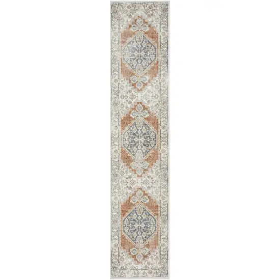 Gray and Ivory Oriental Power Loom Distressed Washable Runner Rug Photo 1