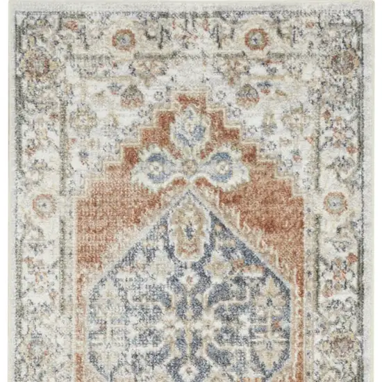 Gray and Ivory Oriental Power Loom Distressed Washable Runner Rug Photo 7