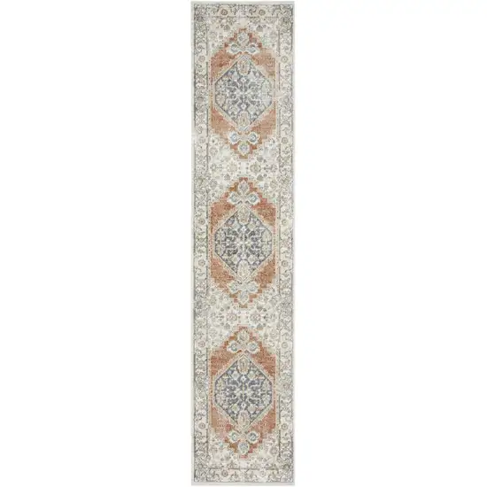 Gray and Ivory Oriental Power Loom Distressed Washable Runner Rug Photo 8