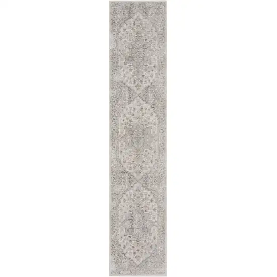 Gray and Ivory Oriental Power Loom Washable Runner Rug Photo 2