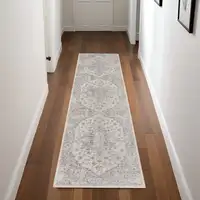 Photo of Gray and Ivory Oriental Power Loom Washable Runner Rug