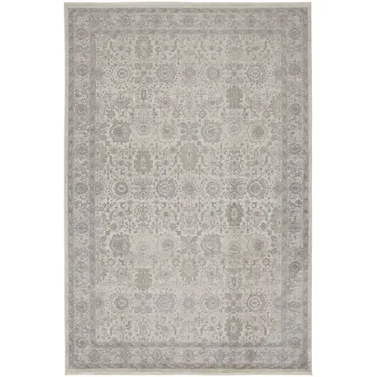 Gray and Ivory Oriental Power Loom Worn Faded Area Rug With Fringe Photo 6