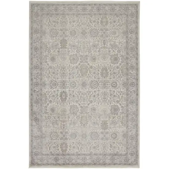 Gray and Ivory Oriental Power Loom Worn Faded Area Rug With Fringe Photo 4