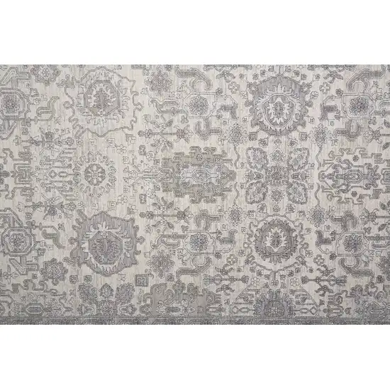 Gray and Ivory Oriental Power Loom Worn Faded Area Rug With Fringe Photo 7