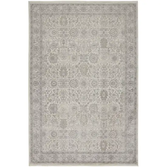 Gray and Ivory Oriental Power Loom Worn Faded Area Rug With Fringe Photo 6