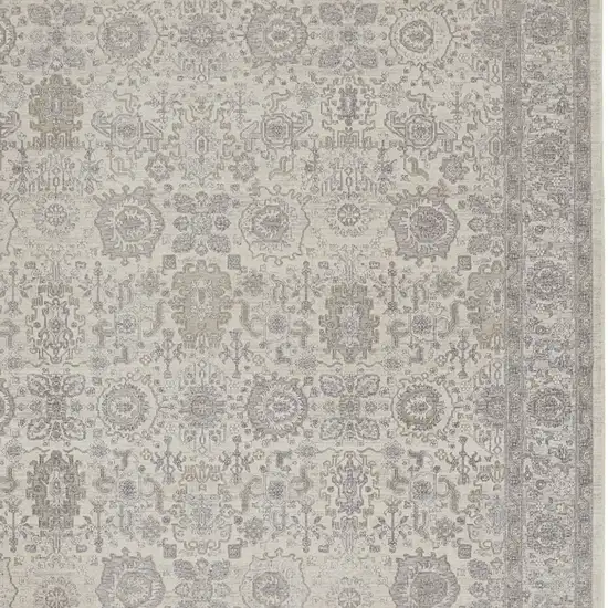 Gray and Ivory Oriental Power Loom Worn Faded Area Rug With Fringe Photo 7