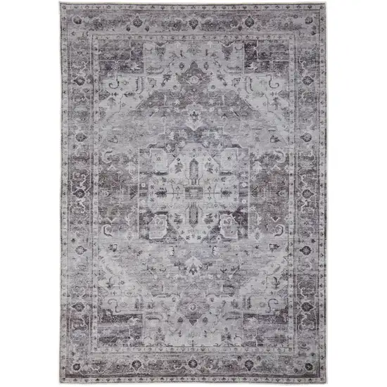 Gray and Ivory Oriental Power Loom Worn Faded Washable Area Rug Photo 2