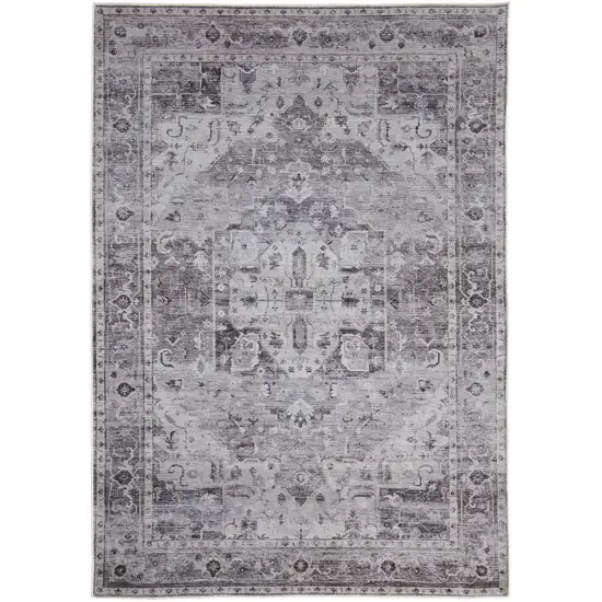 Gray and Ivory Oriental Power Loom Worn Faded Washable Area Rug Photo 5