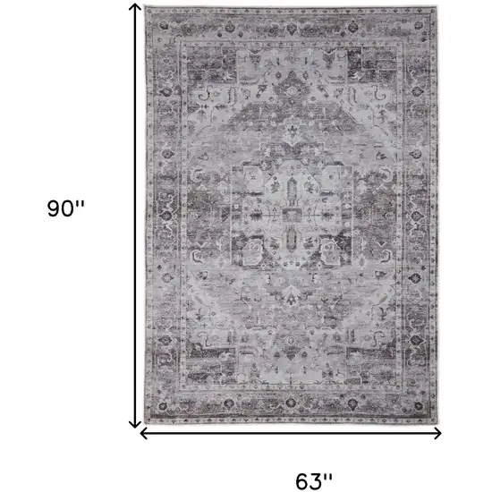 Gray and Ivory Oriental Power Loom Worn Faded Washable Area Rug Photo 3